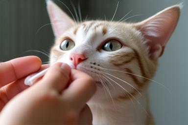 Nettoyage oreilles et yeux sur un chat